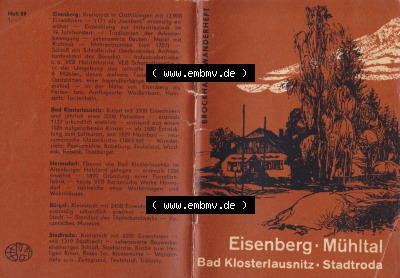 DDR Unser Kleines Wanderheft, VEB Brockhaus Leipzig, Nr. 89, Eisenberg-Wühltal, Bad Klosterlausitz-Stadtroda. Umschlag der DDR... Sammlung