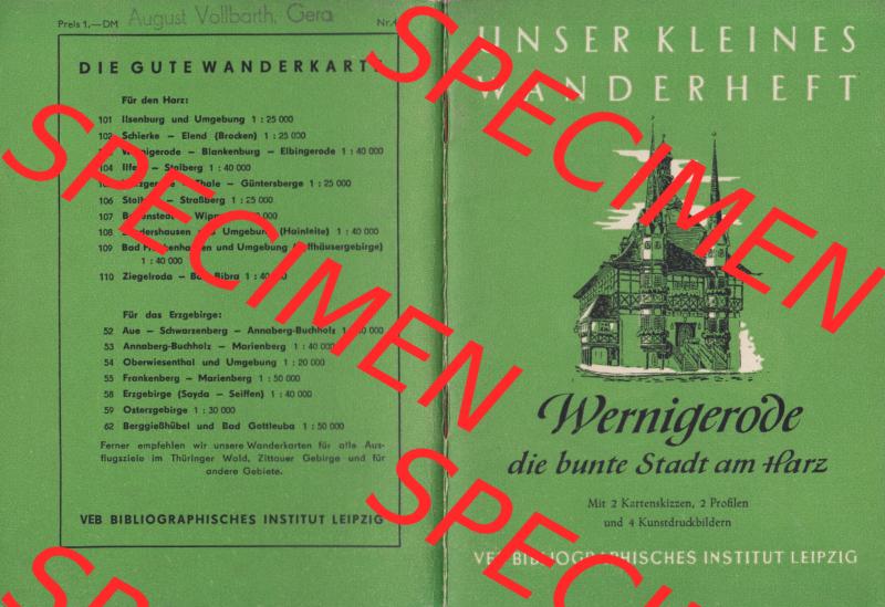 DDR Unser Kleines Wanderheft, VEB Bibliographisches Institut Leipzig, Nr. 45, Wernigerode. Umschlag der DDR Unser Kleines Wanderheft vom Verlag VEB Bibliographisches Institut... Sammlung