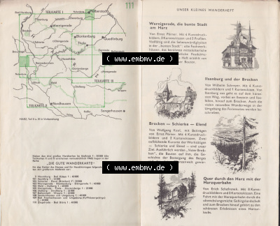 HARZ Teilkarte I. Brocken, Bodetal und Benneckenstein Karte von 1959, Brocken-Bodetal, Benneckenstein, 1/1959, Wanderkarte 111. Sammlung