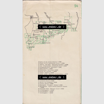Wanderkarte DDR, Bezirk Karl-Marx-Stadt, Untertitel Die Gut Wanderkarte 54, Oberwiesenthal und Umgebung im Maßstab 1:20000 vom Verlag VEB Bibliographisches Institut Leipzig... Sammlung