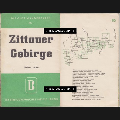 DDR Bezirk Dresden, Zittauer Gebirge 1957, Die gute Wanderkarte Karte 65, Zittauer Gebirge VS+RS des Titelblattes auf einen Bild. Digitalisierte Wanderkarte DDR Bezirk Dresden,... Sammlung