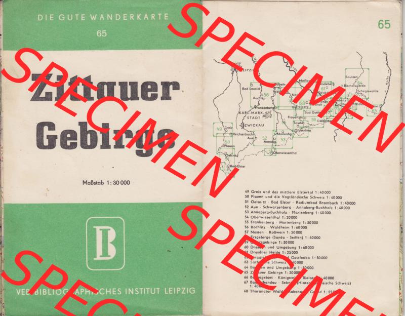 DDR Bezirk Dresden, Zittauer Gebirge 1957, Die gute Wanderkarte Karte 65, Zittauer Gebirge VS+RS des Titelblattes auf einen Bild. Digitalisierte Wanderkarte DDR Bezirk Dresden,... Sammlung