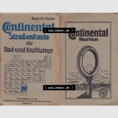Land Bayern, Passau, Straßenkarte um 1930, Continental Straßenkarte Karte 46, Passau, für Rad- und Kraftfahrer Landkarte / Straßenkarte von Continental... Sammlung