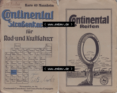 Karte 40, Mannheim, für Rad- und Kraftfahrer, Continental für Mannheim um den Zeitraum 1930 in Bundesstaat Württemberg, Deutschen... Sammlung