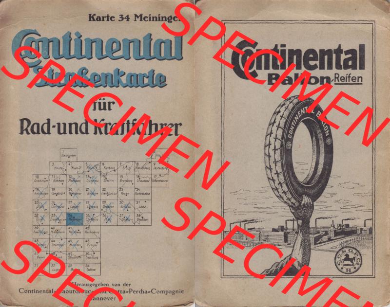 Land Thüringen, Meiningen im Deutschen Reich, Straßenkarte um 1930 Continental Straßenkarte Karte 34, Meiningen, für Rad- und Kraftfahrer Landkarte / Straßenkarte... Sammlung