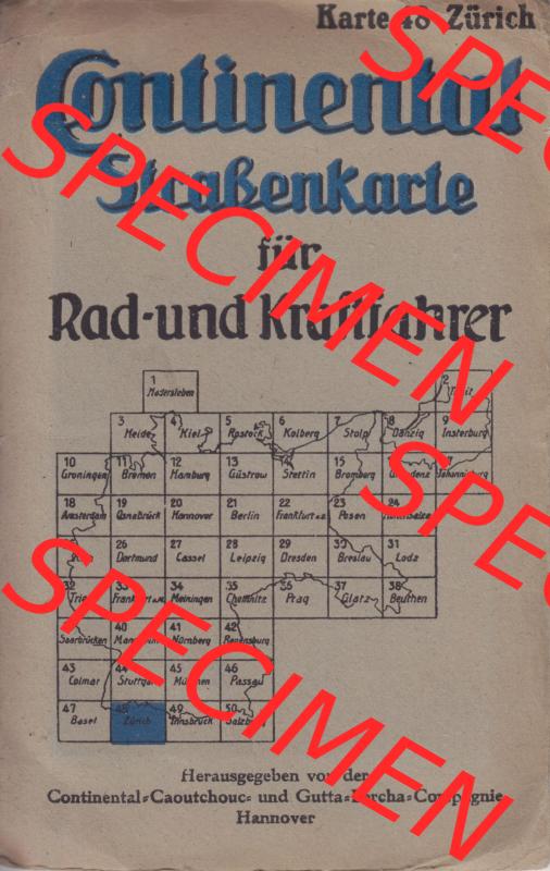 Schweiz zur Zeit des Deutschen Reichs, Zürich um 1930 Continental Straßenkarte Karte 48 Zürich, für Radfahrer und Kraftfahrer Landkarte / Straßenkarte Zürich... Sammlung