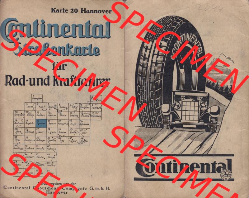 Land Preußen, Hannover um 1930 Continental Straßenkarte Karte 20. für Hannover, für Rad- und Kraftfahrer Landkarte / Straßenkarte von Continental um den... Sammlung