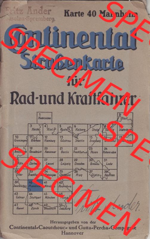 Land Württemberg, Mannheim im Deutschen Reich, Straßenkarte um 1930 Continental Straßenkarte Karte 40, Mannheim, für Rad- und Kraftfahrer Landkarte / Straßenkarte... Sammlung