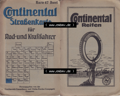 Karte 47 Basel, Schweiz, für Rad- und Kraftfahrer, Straßenkarte von Continental um den Zeitraum 1930 Sammlung
