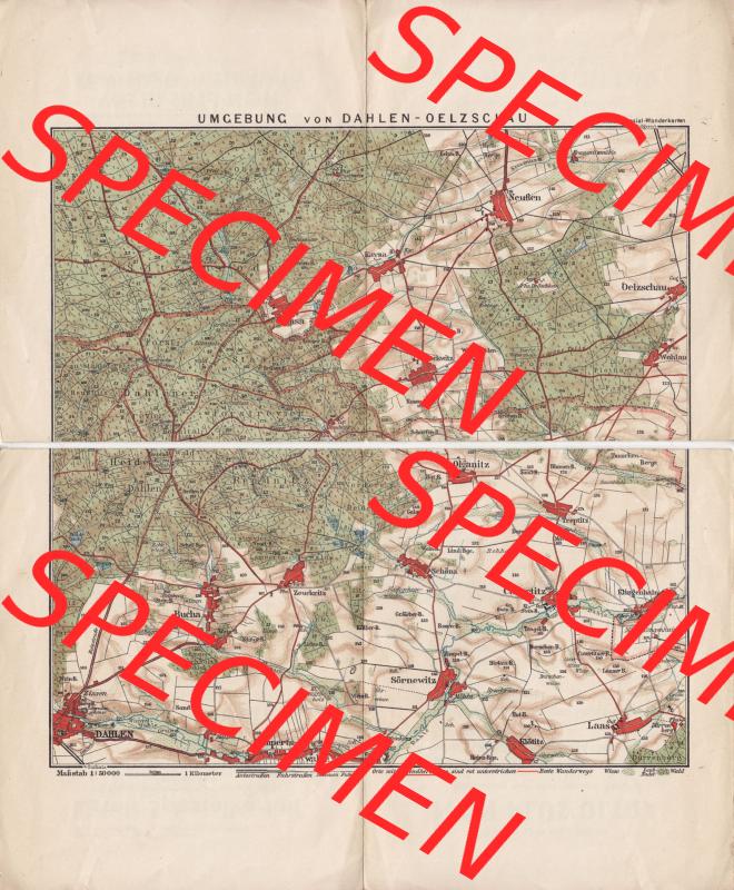 Land Sachsen, Kreis Leipzig, Dahlen-Oelzschau Um 1930 Umgebung von Dahlen-Oelzschau, Verlag Paul Lissel, Leipzig. Alte Landkarten aus dem Deutschen Reich können hier... Sammlung