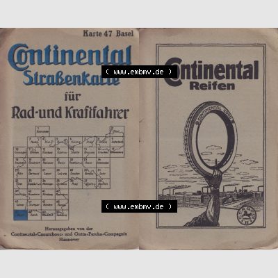 Schweiz zur Zeit des Deutschen Reichs, Basel um 1930 Continental Straßenkarte Karte 47 Basel, Schweiz, für Rad- und Kraftfahrer Landkarte / Straßenkarte von Continental... Sammlung