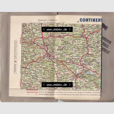 Land Bayern, Regensburg im Deutschen Reich, Straßenkarte um 1930, Continental Straßenkarte Karte 42, Regensburg, für Rad- und Kraftfahrer Landkarte /... Sammlung