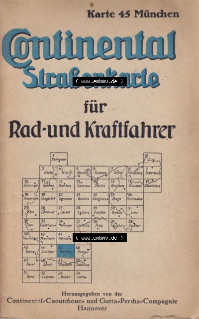 Karte 45, München, für Rad- und Kraftfahrer, Straßenkarte von Continental um den Zeitraum 1930, Deutschen Reich im online Katalog Sammlung