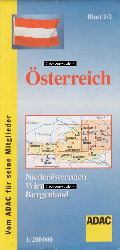 Landkarten Österreich Allgemein ADAC, Österreich Blatt 1/2, Niederösterreich, Wien, Burgenland. Landkarte aus Österreich Bundesländer... Sammlung