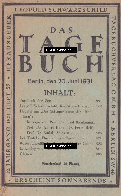 Schwarzschild - Das Tagebuch 1931, Tagebuch der Zeit Sammlung