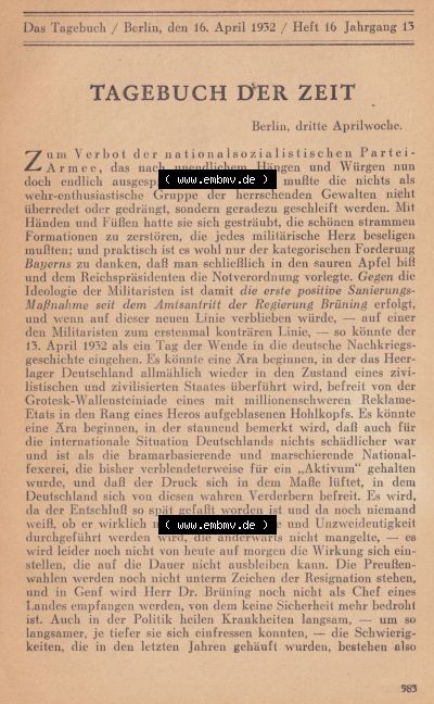 Schwarzschild - Das Tagebuch 1932, Tagebuch der Zeit Sammlung
