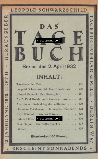 Schwarzschild - Das Tagebuch 1932, Tagebuch der Zeit, Die Privatarmee Sammlung