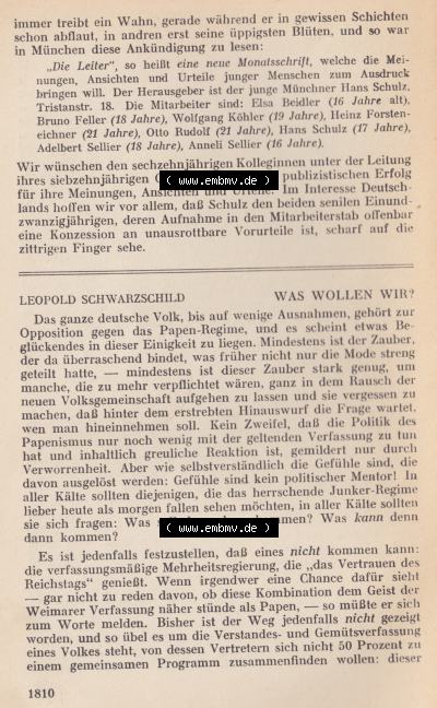 Schwarzschild - Das Tagebuch 1932, Tagebuch der Zeit, Was wollen wir? Sammlung