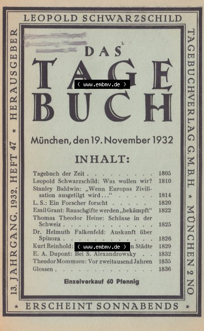 Schwarzschild - Das Tagebuch 1932, Tagebuch der Zeit, Was wollen wir? Sammlung