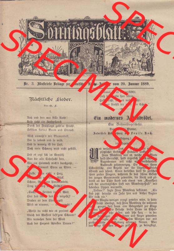 Deutsches Kaiserreich Bonn, Sonntagsblatt Illustrierte Beilage zur Deutschen Reichs-Zeitung 1889, Zeitung Nr. 3, 20. Januar 1889, Sonntagsblatt Cover / Titelblatt Sammlung