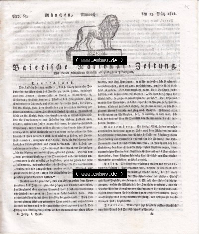 Baierische National-Zeitung 1816, Cover / Titelblatt Sammlung