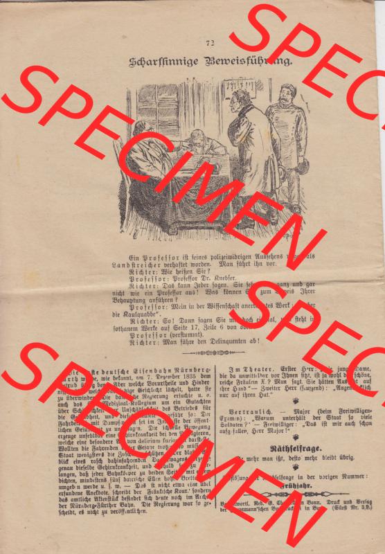 Deutsches Kaiserreich Bonn, Sonntagsblatt Illustrierte Beilage zur Deutschen Reichs-Zeitung 1889, Zeitung Nr. 9, 3. März 1889, Sonntagsblatt Letzte Seite 72 Sammlung