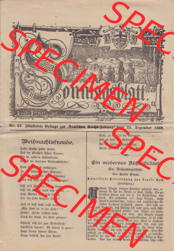 Deutsches Kaiserreich Bonn, Sonntagsblatt Illustrierte Beilage zur Deutschen Reichs-Zeitung 1888, Zeitung Nr. 52, 23. Dezember 1888, Sonntagsblatt Cover Seite Sammlung