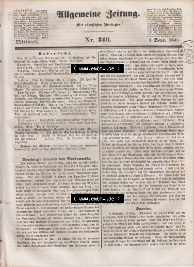 Allgemeine Zeitung 1845, Cover - Titelblatt Sammlung