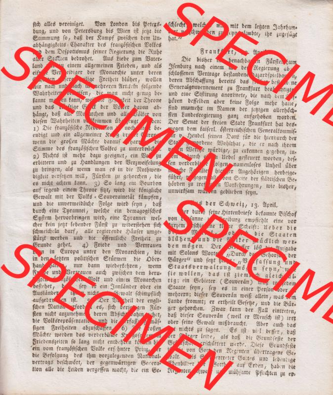 1809-1834, Bayern Bamberger: Zeitung Fränkischer Merkur 1816, Nro. 112, Bamberg, Sonntag, 21. April 1816, Seite 3. Sammlung