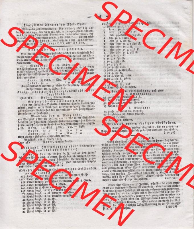 1807-1833, Bayern München: Baierische National-Zeitung 1816, Nro. 63, München, Mittwoch den 13. März 1816, Seite 256 Sammlung