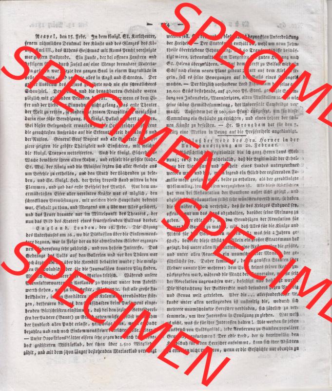 1807-1833, Bayern München: Baierische National-Zeitung 1816, Nro. 63, München, Mittwoch den 13. März 1816, Seite 254 Sammlung