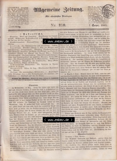 Allgemeine Zeitung 1845, Cover bzw. Titelblatt Sammlung