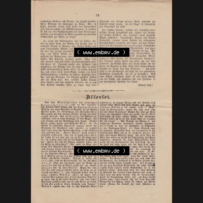 Deutsches Kaiserreich Bonn, Sonntagsblatt Illustrierte Beilage zur Deutschen Reichs-Zeitung 1889, Zeitung Nr. 9, 3. März 1889, Sonntagsblatt Seite 71 Sammlung