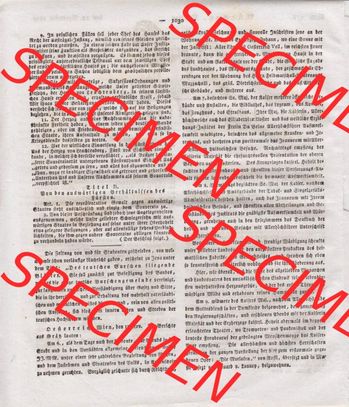 1807-1833, Bayern München: Baierische National-Zeitung 1817, Nr. 278, von München, Montag den 24. November 1817, Seite 1030 (1) Sammlung