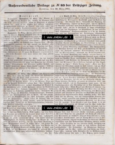 Leipziger Zeitung 1851, Außerordentliche Beilage der Leipziger Zeitung Sammlung