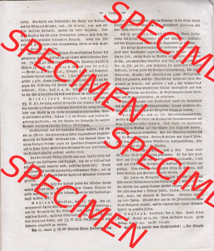 1807-1833, Bayern München: Baierische National-Zeitung 1817, Nr. 276, Artikel über Charlotte Augusta von Wales von München, Freitag den 21. November... Sammlung