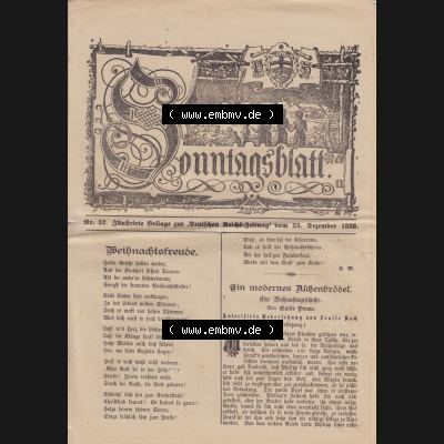 Deutsches Kaiserreich Bonn, Sonntagsblatt Illustrierte Beilage zur Deutschen Reichs-Zeitung 1888, Zeitung Nr. 52, 23. Dezember 1888, Sonntagsblatt Cover Seite Sammlung