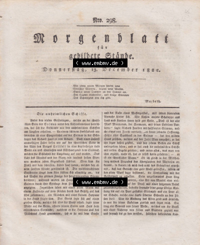 Morgenblatt für gebildete Stände 1821, Cover - Titelblatt Sammlung