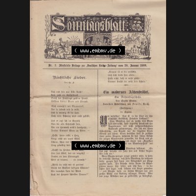 Deutsches Kaiserreich Bonn, Sonntagsblatt Illustrierte Beilage zur Deutschen Reichs-Zeitung 1889, Zeitung Nr. 3, 20. Januar 1889, Sonntagsblatt Cover / Titelblatt Sammlung