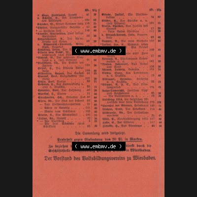 Weimarer Republik Wiesbadener Volksbücher 1919, Heft 14, Cover und Inhaltsverzeichnis (2) Sammlung