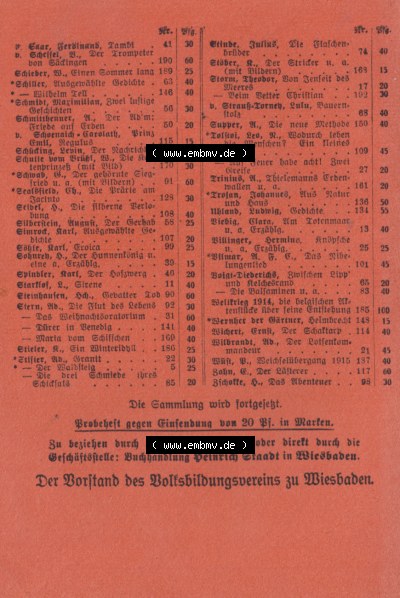 Wiesbadener Volksbücher, Cover und Inhaltsverzeichnis Sammlung