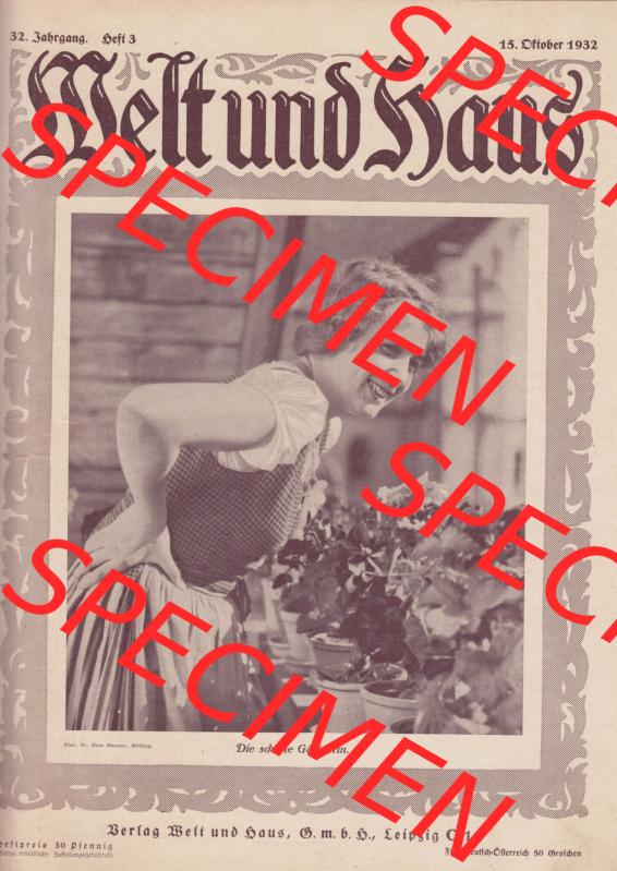Weimarer Republik Zeitschrift Welt und Haus 1932, 32. Jahrgang, Heft Nr. 3, vom 15. Oktober 1932, Cover I. / Titelblatt "Die schöne Gärtnerin." Sammlung