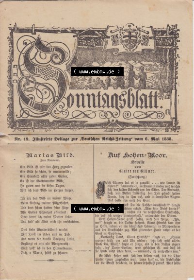 Deutschen Reichs-Zeitung 1888, Sonntagsblatt Cover / Titelblatt Sammlung