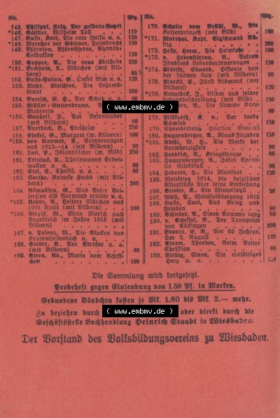 Wiesbadener Volksbücher 1920, Cover und Inhaltsverzeichnis Sammlung