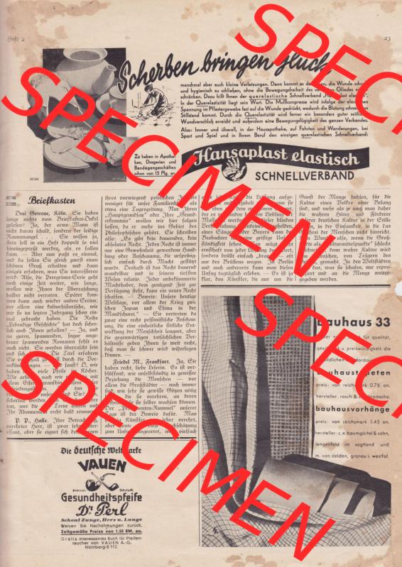 Weimarer Republik Zeitschrift Welt und Haus 1932, 32. Jahrgang, Heft Nr. 2, vom 8. Oktober 1932, Seite 23, Digitales Bild einer Seite der Welt und Haus-Zeitschrift... Sammlung