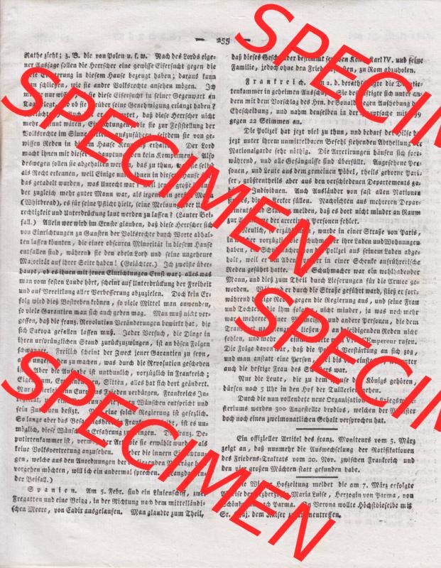 1807-1833, Bayern München: Baierische National-Zeitung 1816, Nro. 63, München, Mittwoch den 13. März 1816, Seite 255 Sammlung