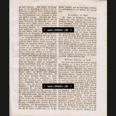 1809-1834, Bayern Bamberger: Zeitung Fränkischer Merkur 1816, Nro. 112, Bamberg, Sonntag, 21. April 1816, Seite 3. Sammlung