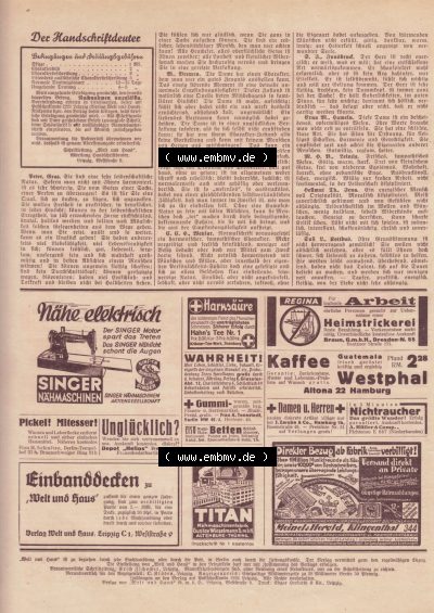 Welt und Haus 1932, Cover II. - Rückseite Sammlung