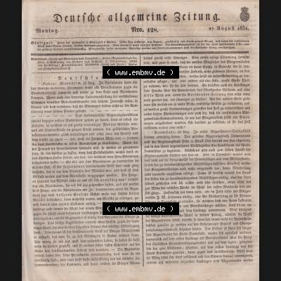 18??-18??, Deutsche allgemeine Zeitung 1832, Nr. 428, Montag den 27 August 1832, Seite 1919, Cover - Titelblatt Sammlung