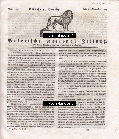 Baierische National-Zeitung 1817, Cover - Titelblatt Sammlung